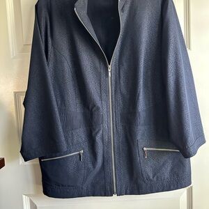 Chico's Textured Navy Zip-Front Utility Jacket Chicos 3 Fits 14/16